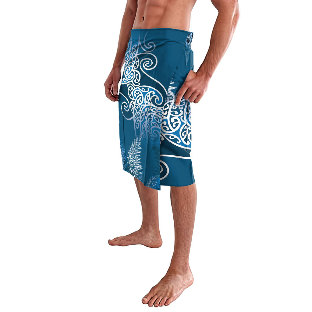 Aotearoa Maori Koru Curves Lavalava Silver Ferns - Navy Blue LT7 - Polynesian Pride