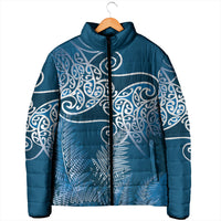Aotearoa Maori Koru Curves Padded Jacket Silver Ferns - Navy Blue LT7 - Polynesian Pride