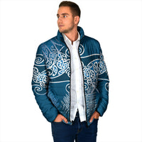 Aotearoa Maori Koru Curves Padded Jacket Silver Ferns - Navy Blue LT7 - Polynesian Pride