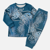Aotearoa Maori Koru Curves Christmas Pajama Set Silver Ferns - Navy Blue