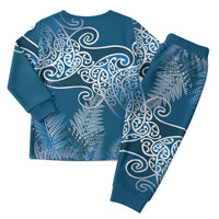 Aotearoa Maori Koru Curves Christmas Pajama Set Silver Ferns - Navy Blue