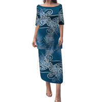 Aotearoa Maori Koru Curves Puletasi Silver Ferns - Navy Blue LT7 Long Dress Navy Blue - Polynesian Pride