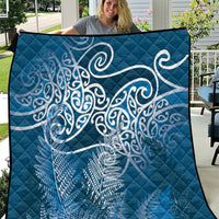 Aotearoa Maori Koru Curves Quilt Silver Ferns - Navy Blue LT7 Navy Blue - Polynesian Pride