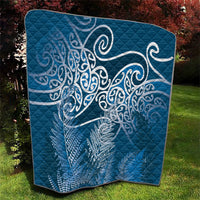 Aotearoa Maori Koru Curves Quilt Silver Ferns - Navy Blue LT7 - Polynesian Pride
