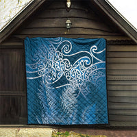Aotearoa Maori Koru Curves Quilt Silver Ferns - Navy Blue LT7 - Polynesian Pride