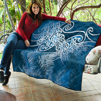 Aotearoa Maori Koru Curves Quilt Silver Ferns - Navy Blue LT7 - Polynesian Pride