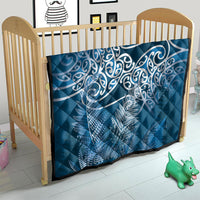 Aotearoa Maori Koru Curves Quilt Silver Ferns - Navy Blue LT7 - Polynesian Pride