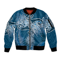 Aotearoa Maori Koru Curves Sleeve Zip Bomber Jacket Silver Ferns - Navy Blue LT7 Unisex Navy Blue - Polynesian Pride