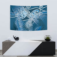 Aotearoa Maori Koru Curves Tapestry Silver Ferns - Navy Blue LT7 - Polynesian Pride