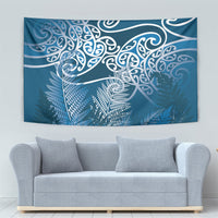Aotearoa Maori Koru Curves Tapestry Silver Ferns - Navy Blue LT7 - Polynesian Pride