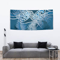 Aotearoa Maori Koru Curves Tapestry Silver Ferns - Navy Blue LT7 - Polynesian Pride