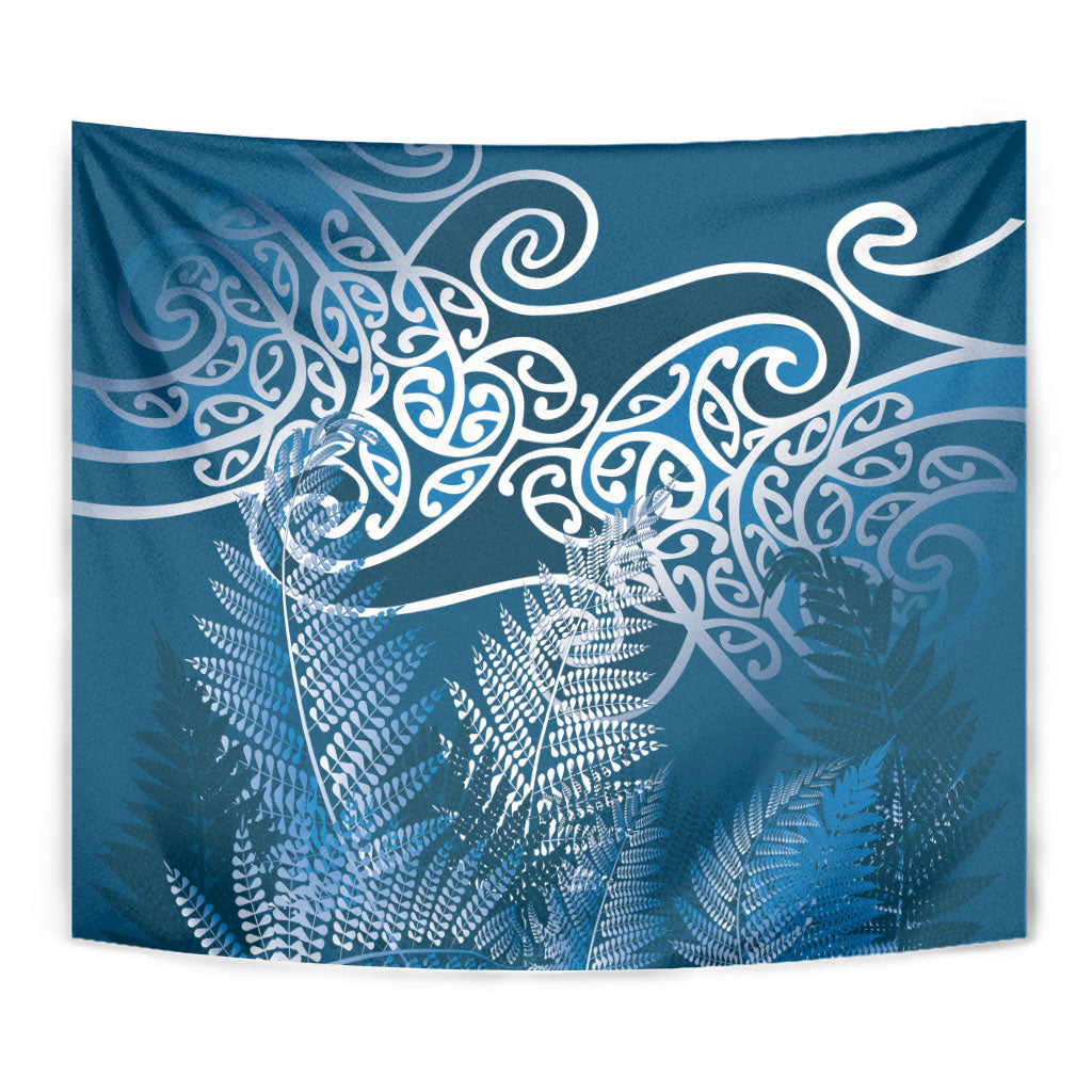 Aotearoa Maori Koru Curves Tapestry Silver Ferns - Navy Blue LT7 - Polynesian Pride