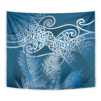 Aotearoa Maori Koru Curves Tapestry Silver Ferns - Navy Blue LT7 - Polynesian Pride