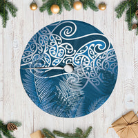 Aotearoa Maori Koru Curves Tree Skirt Silver Ferns - Navy Blue