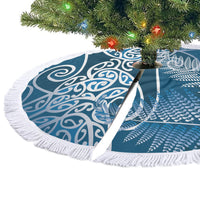 Aotearoa Maori Koru Curves Tree Skirt Silver Ferns - Navy Blue
