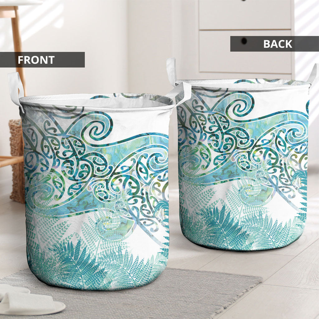 Aotearoa Maori Koru Curves Laundry Basket Mossy Paua Shell LT7 - Polynesian Pride