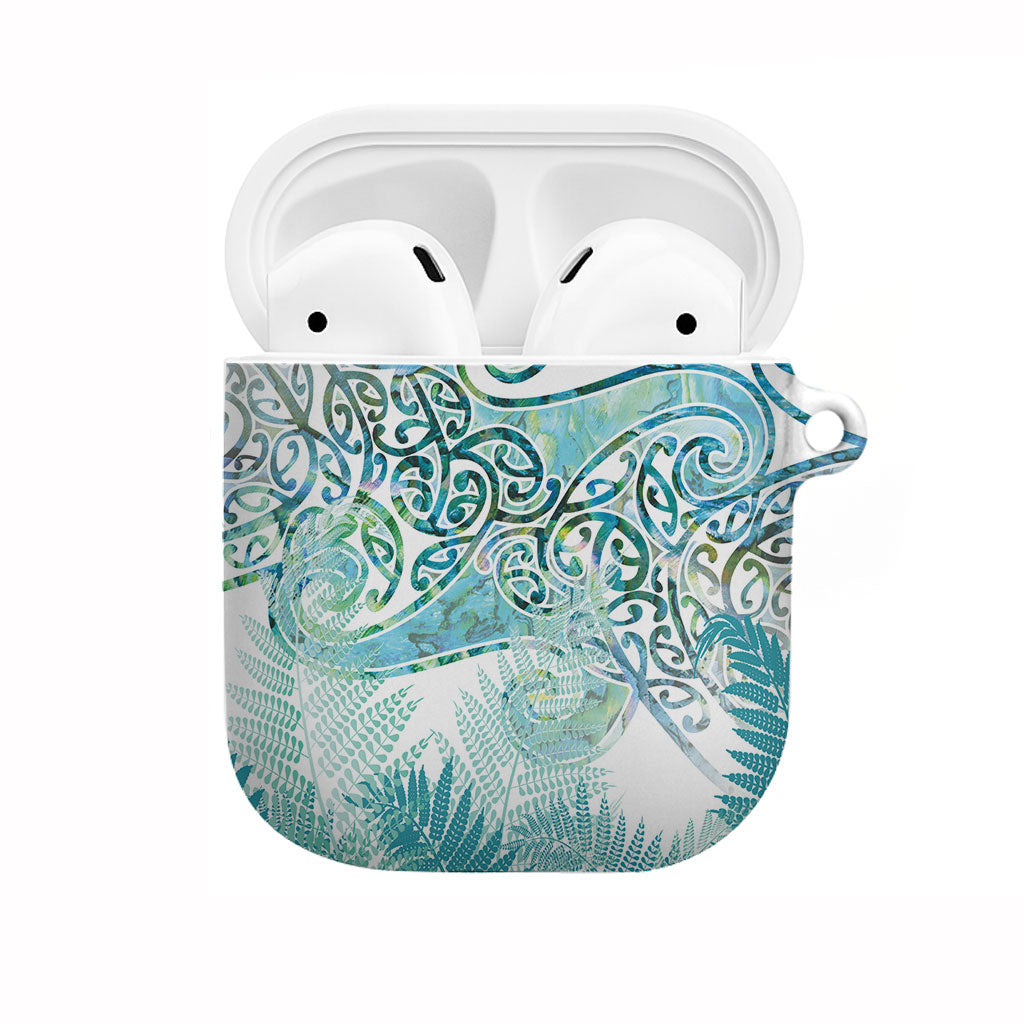 Aotearoa Maori Koru Curves AirPods Case Mossy Paua Shell LT7 Green - Polynesian Pride
