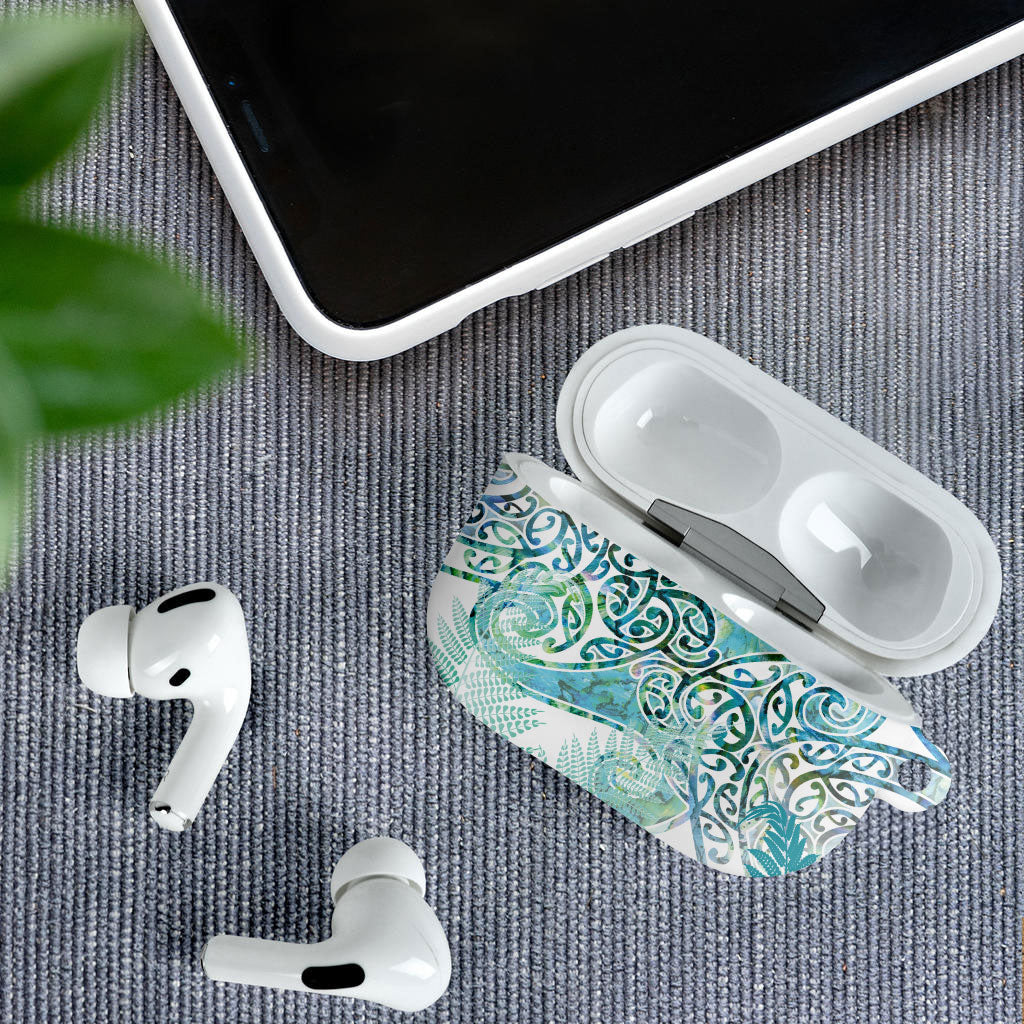 Aotearoa Maori Koru Curves AirPods Case Mossy Paua Shell LT7 - Polynesian Pride