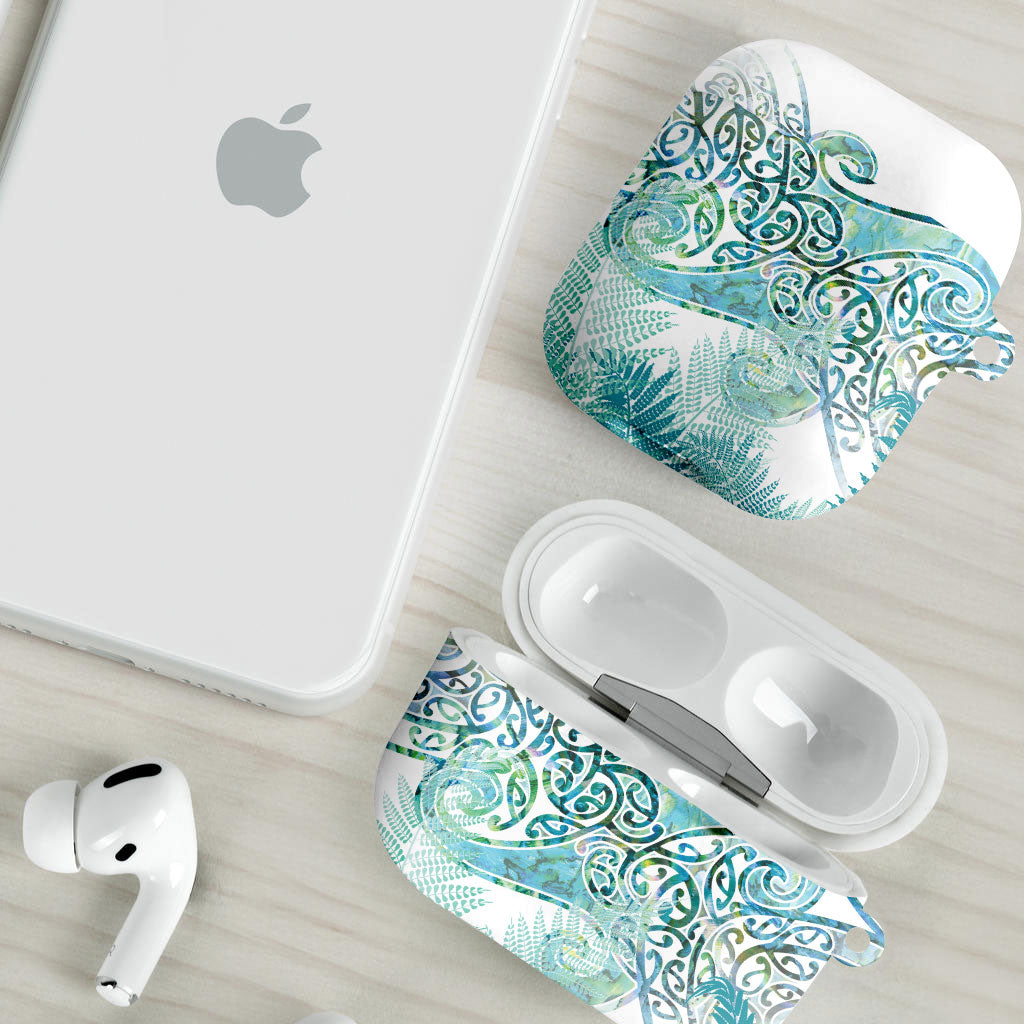 Aotearoa Maori Koru Curves AirPods Case Mossy Paua Shell LT7 - Polynesian Pride