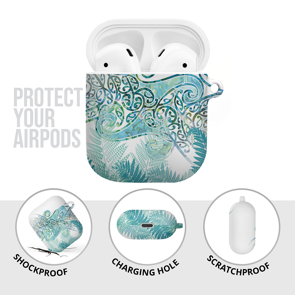 Aotearoa Maori Koru Curves AirPods Case Mossy Paua Shell LT7 - Polynesian Pride