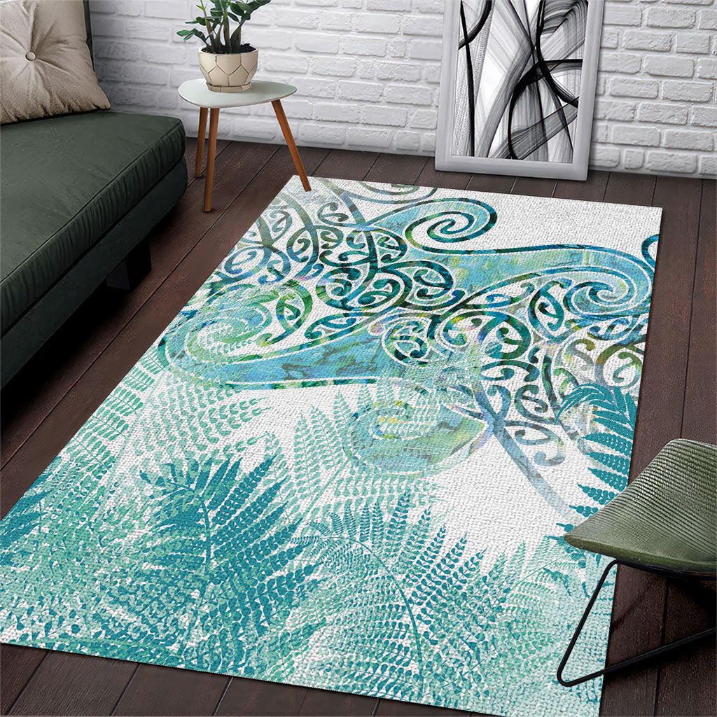 Aotearoa Maori Koru Curves Area Rug Mossy Paua Shell LT7 Green - Polynesian Pride
