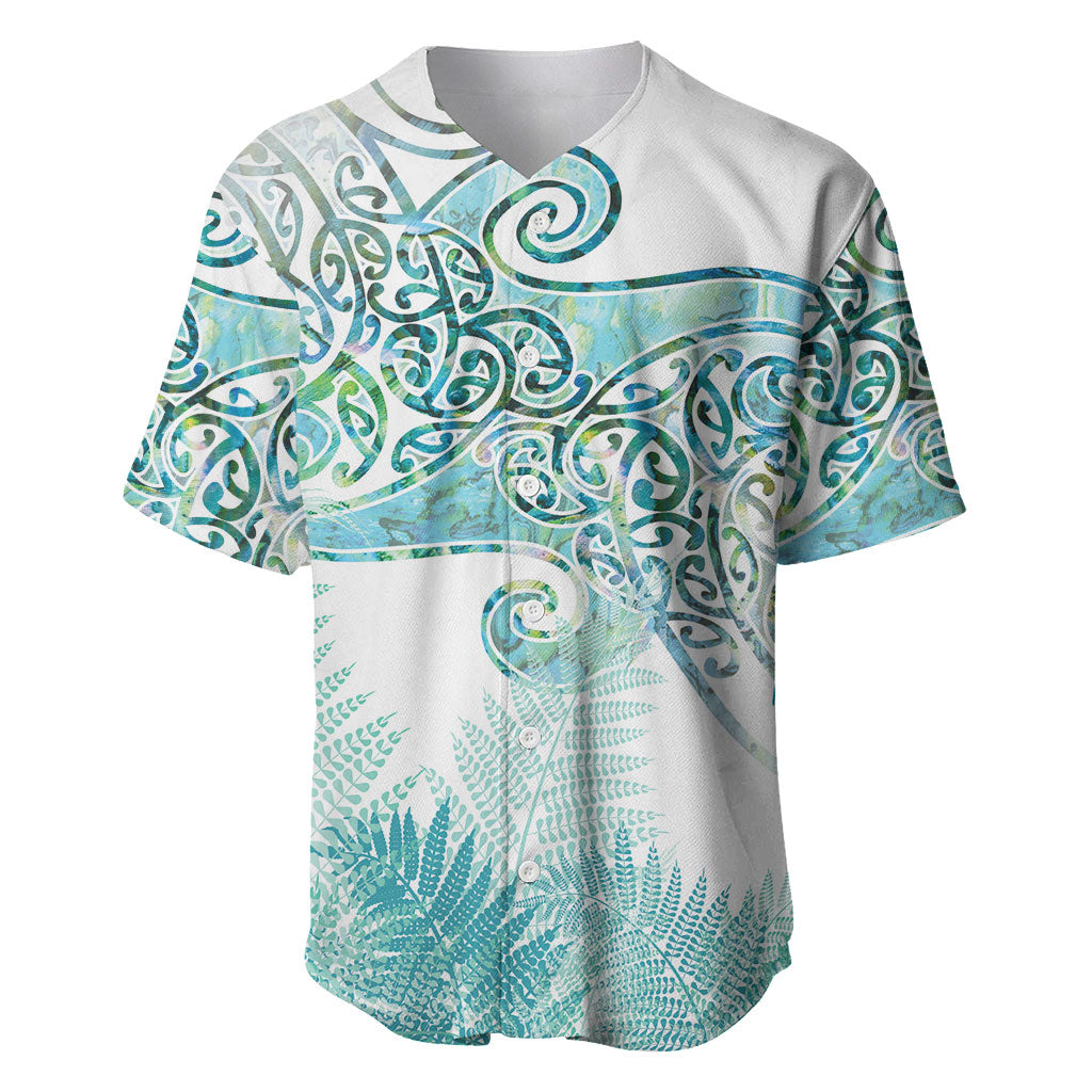Aotearoa Maori Koru Curves Baseball Jersey Mossy Paua Shell LT7 Green - Polynesian Pride