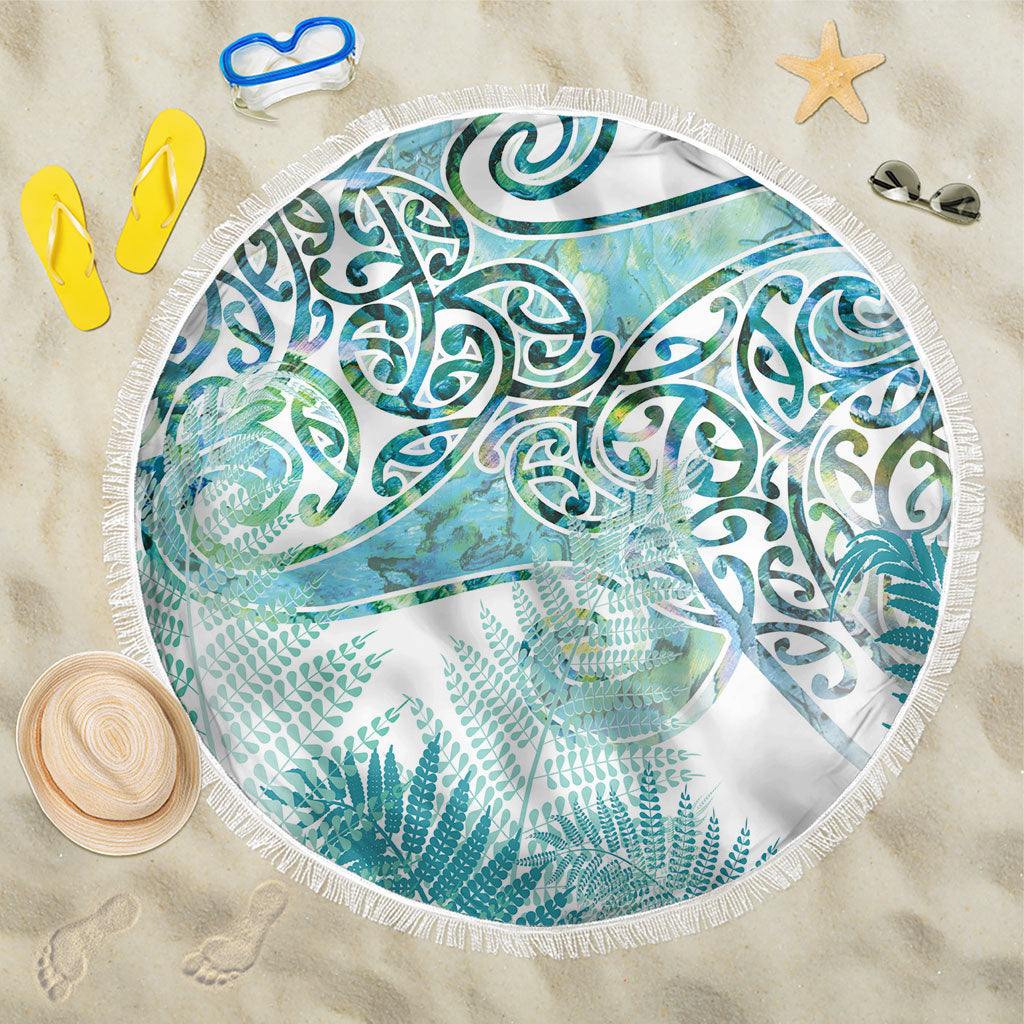 Aotearoa Maori Koru Curves Beach Blanket Mossy Paua Shell LT7 One Size 150cm Green - Polynesian Pride