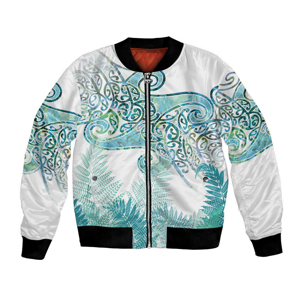Aotearoa Maori Koru Curves Bomber Jacket Mossy Paua Shell LT7 Unisex Green - Polynesian Pride