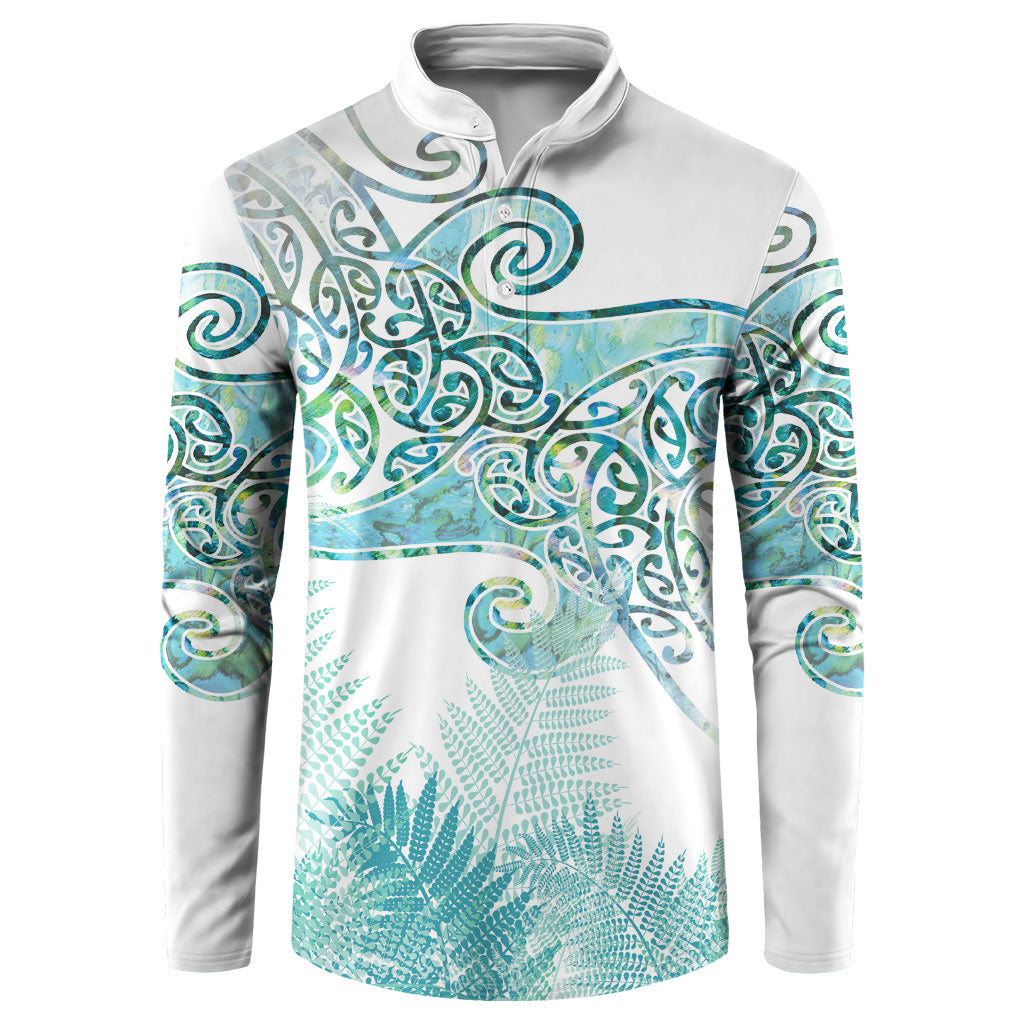 Aotearoa Maori Koru Curves Button Sweatshirt Mossy Paua Shell LT7 Green - Polynesian Pride