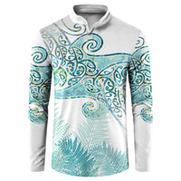 Aotearoa Maori Koru Curves Button Sweatshirt Mossy Paua Shell LT7 Green - Polynesian Pride
