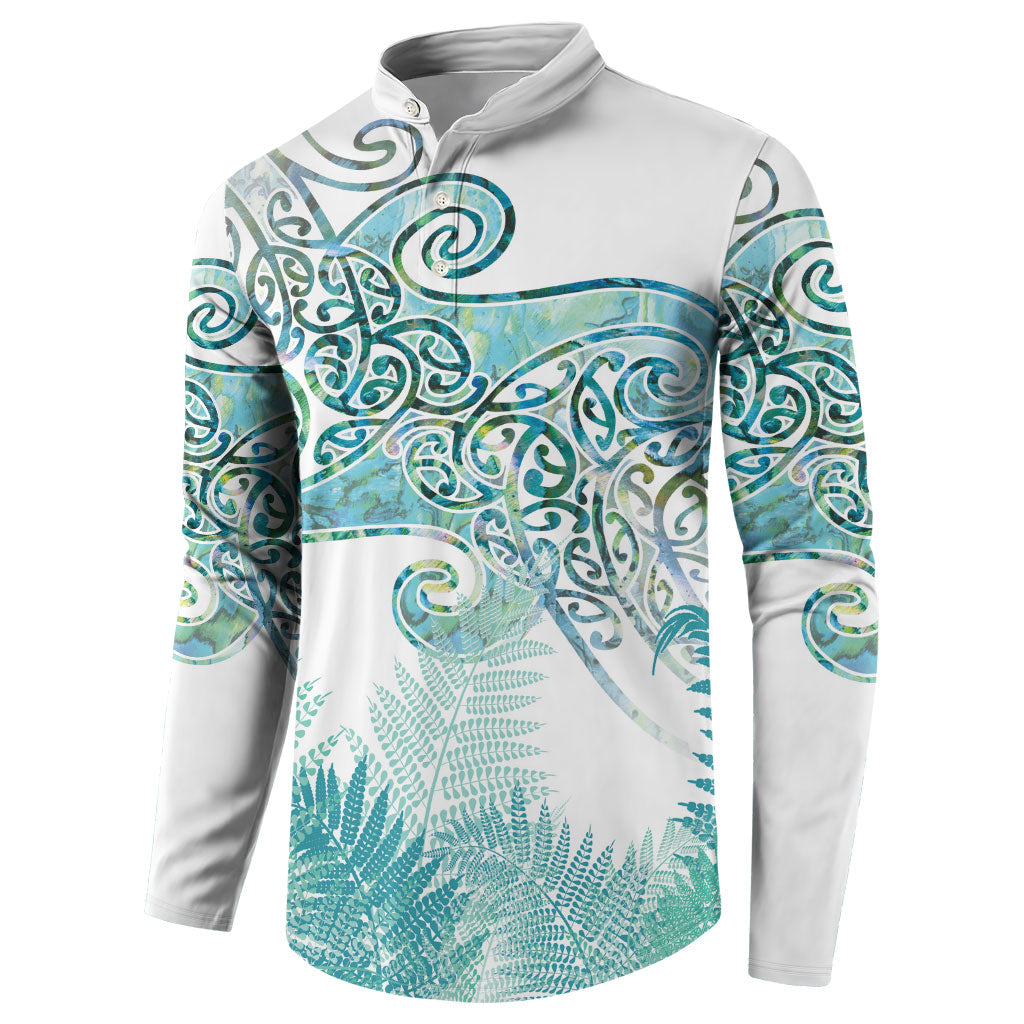 Aotearoa Maori Koru Curves Button Sweatshirt Mossy Paua Shell LT7 - Polynesian Pride