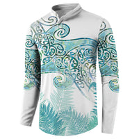 Aotearoa Maori Koru Curves Button Sweatshirt Mossy Paua Shell LT7 - Polynesian Pride