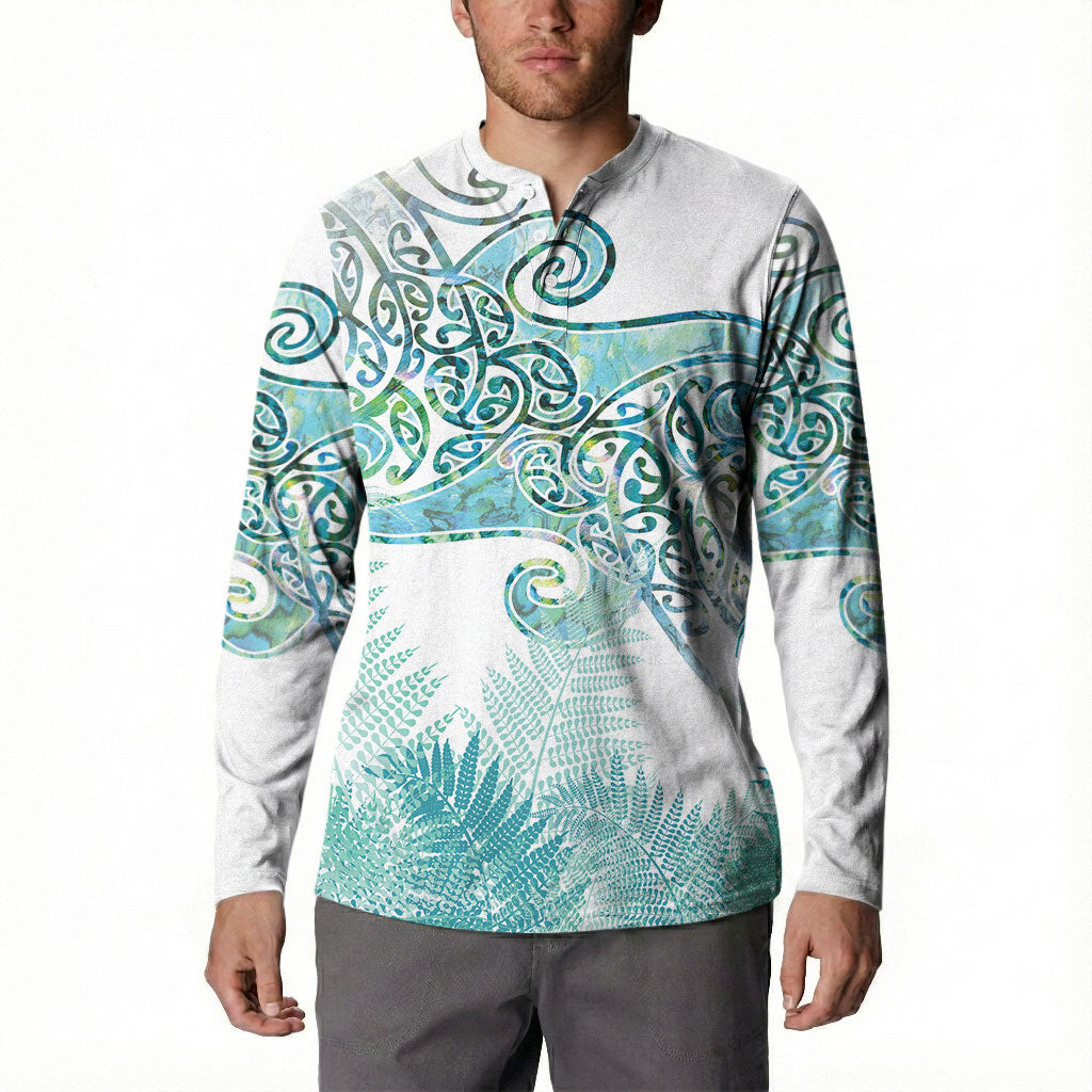 Aotearoa Maori Koru Curves Button Sweatshirt Mossy Paua Shell LT7 - Polynesian Pride