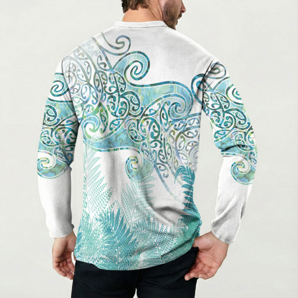 Aotearoa Maori Koru Curves Button Sweatshirt Mossy Paua Shell LT7 - Polynesian Pride