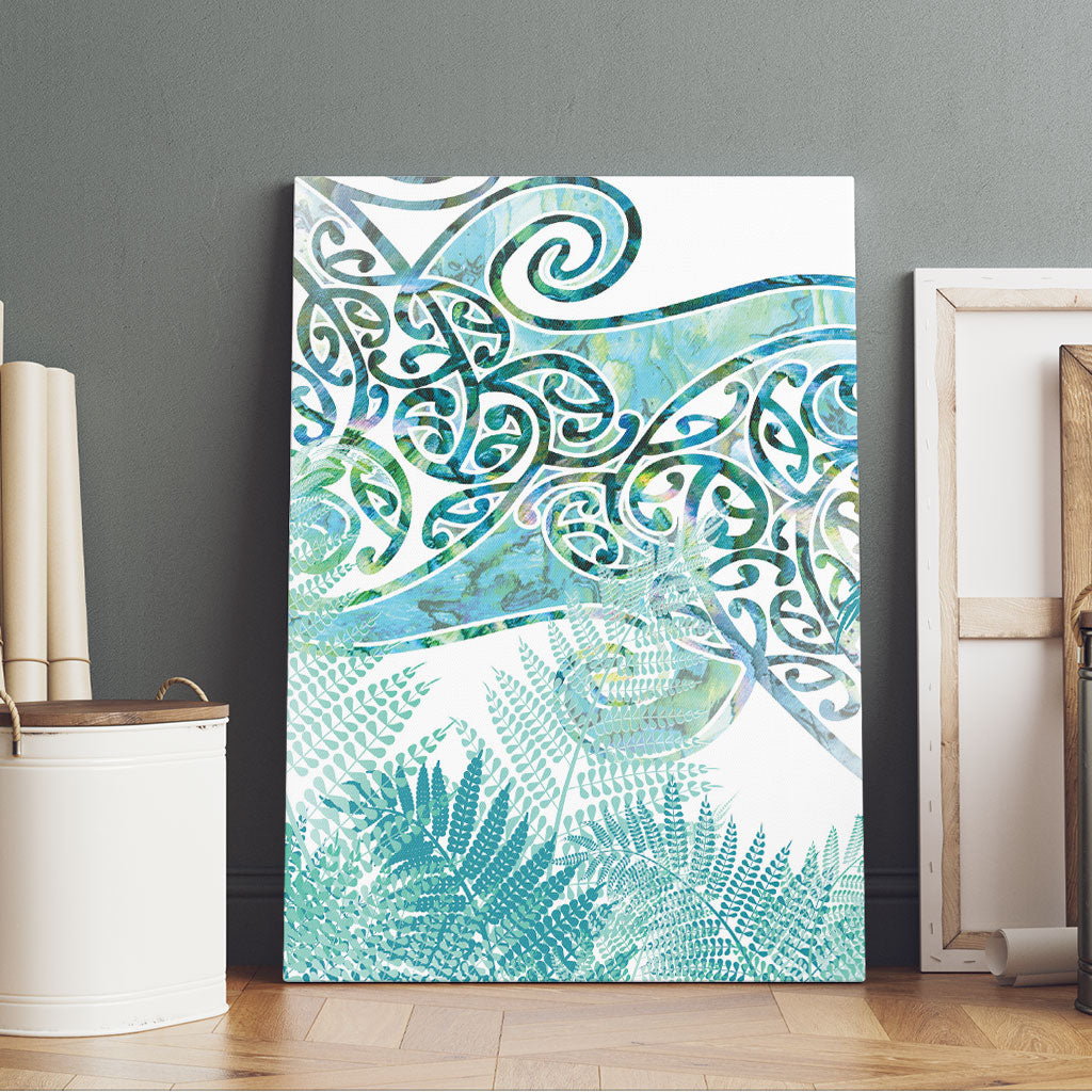 Aotearoa Maori Koru Curves Canvas Wall Art Mossy Paua Shell LT7 - Polynesian Pride