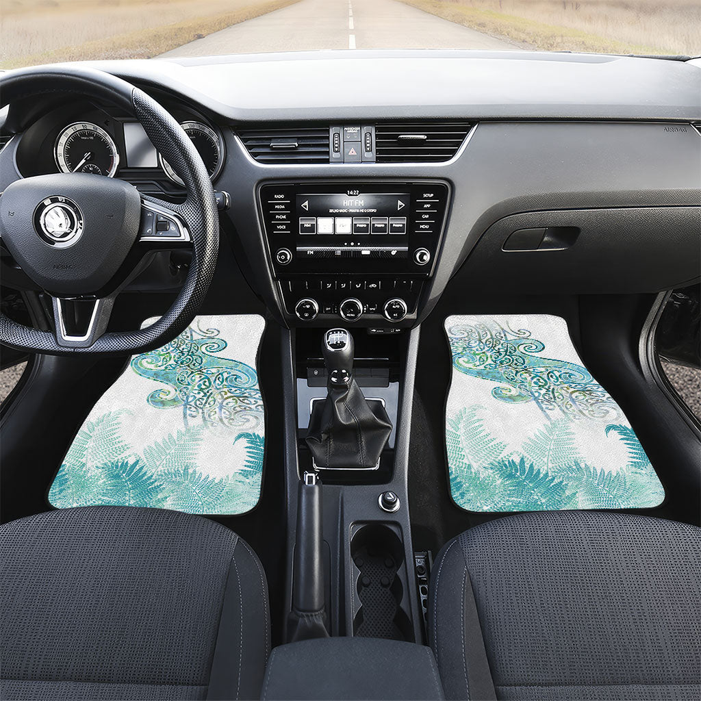 Aotearoa Maori Koru Curves Car Mats Mossy Paua Shell LT7 Set 2pcs - Front Green - Polynesian Pride