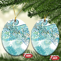 Aotearoa Maori Koru Curves Ceramic Ornament Mossy Paua Shell