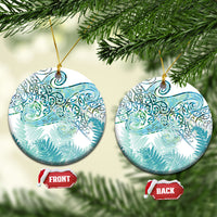 Aotearoa Maori Koru Curves Ceramic Ornament Mossy Paua Shell