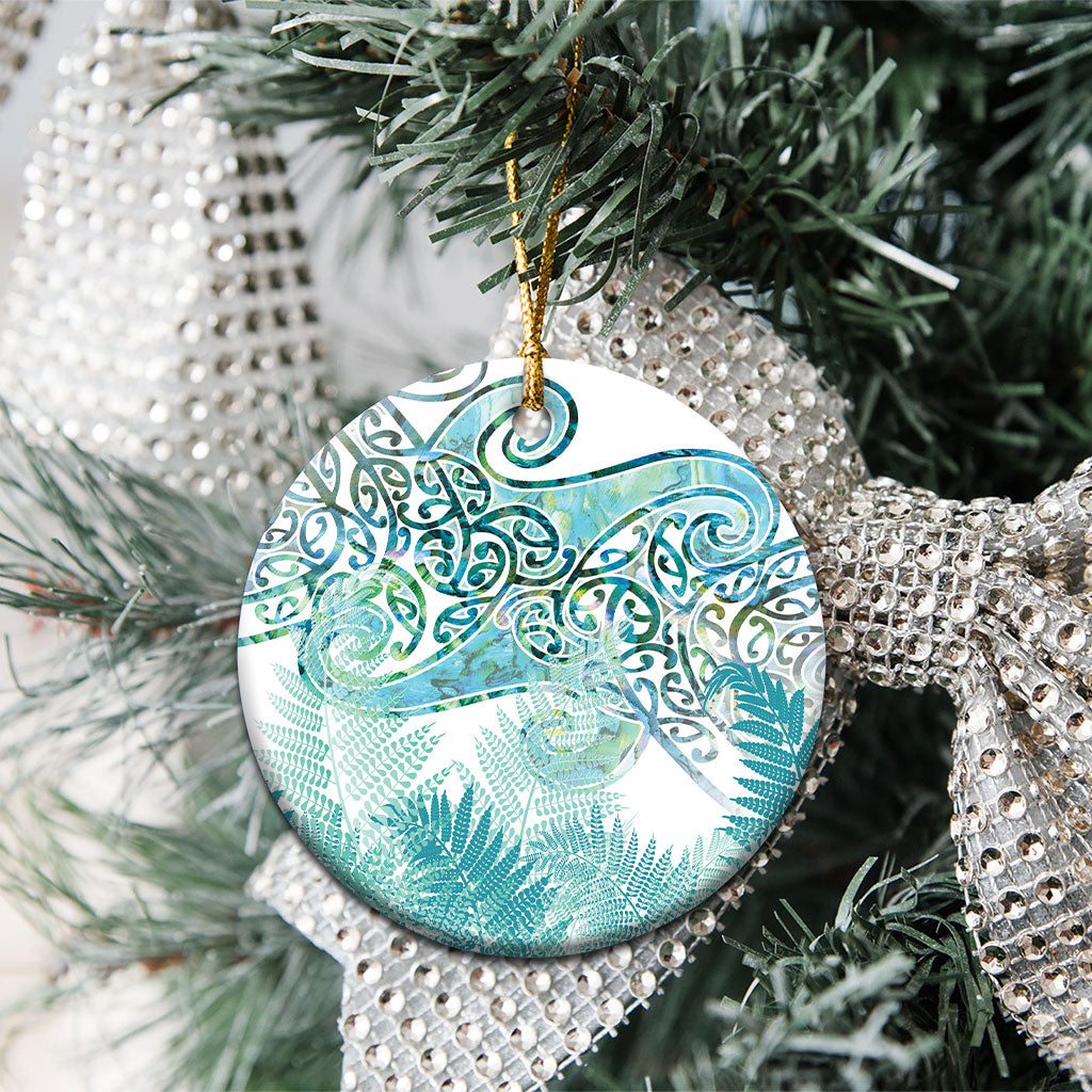 Aotearoa Maori Koru Curves Ceramic Ornament Mossy Paua Shell