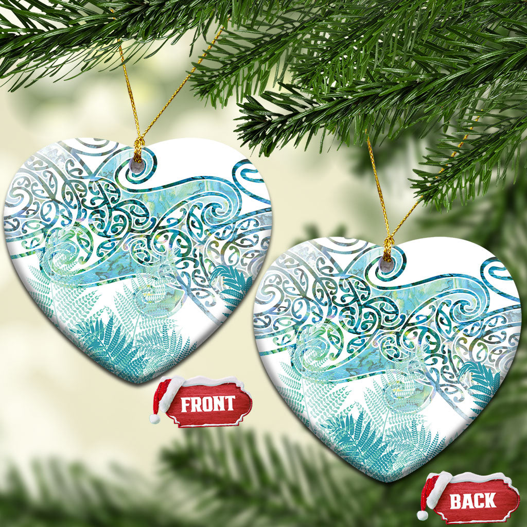 Aotearoa Maori Koru Curves Ceramic Ornament Mossy Paua Shell