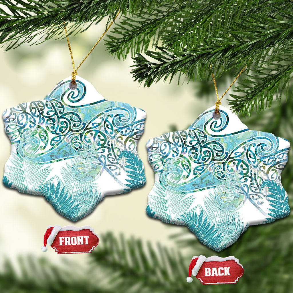 Aotearoa Maori Koru Curves Ceramic Ornament Mossy Paua Shell