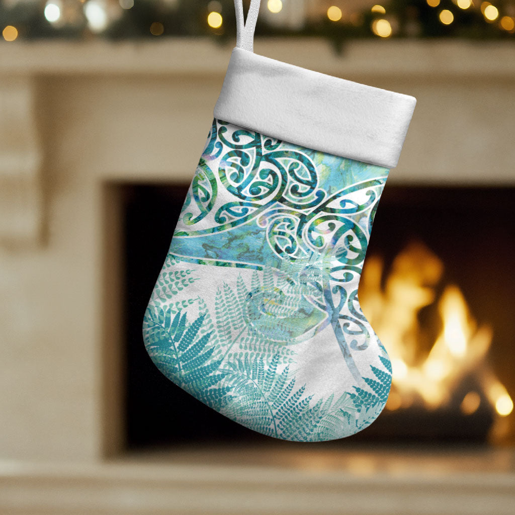 Aotearoa Maori Koru Curves Christmas Stocking Mossy Paua Shell