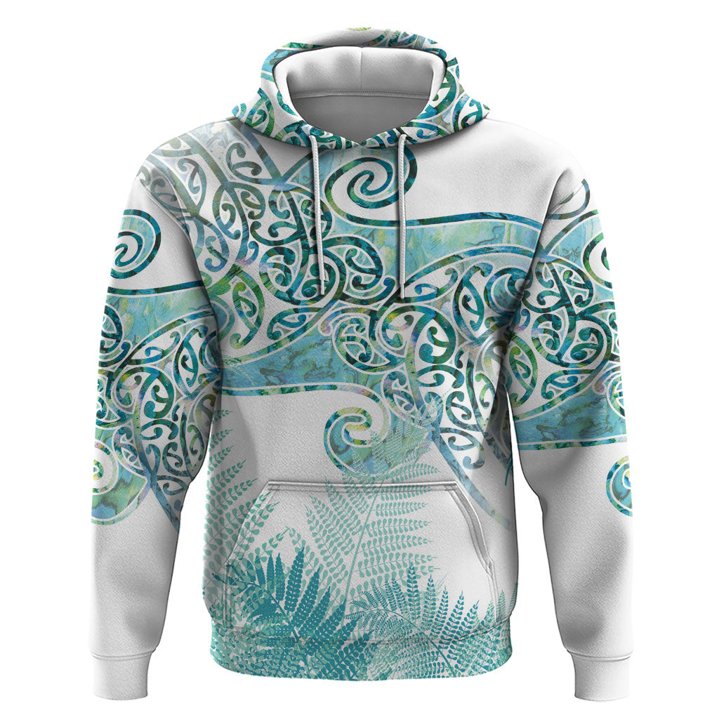 Aotearoa Maori Koru Curves Hoodie Mossy Paua Shell LT7 Pullover Hoodie Green - Polynesian Pride