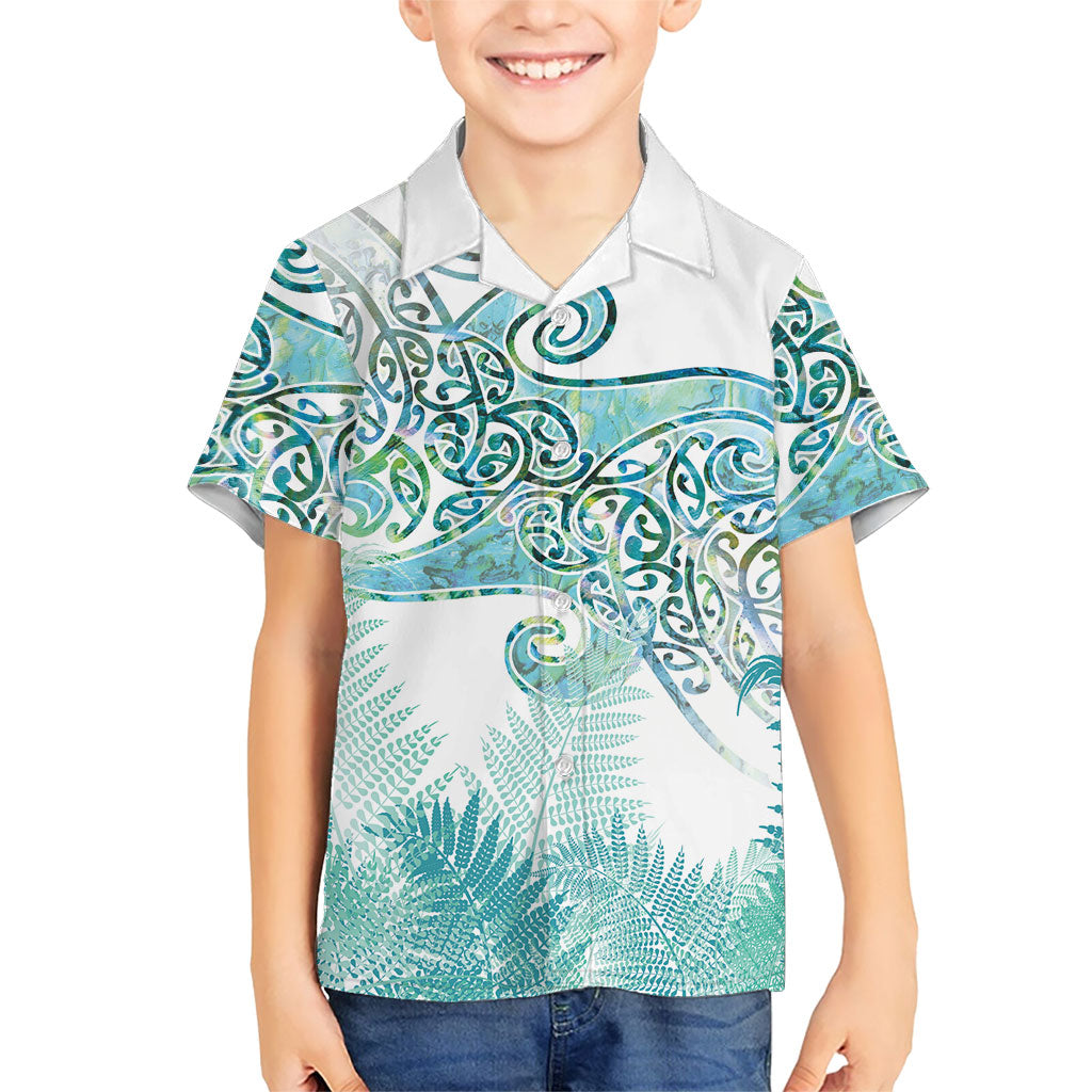 Aotearoa Maori Koru Curves Kid Hawaiian Shirt Mossy Paua Shell LT7 Kid Green - Polynesian Pride