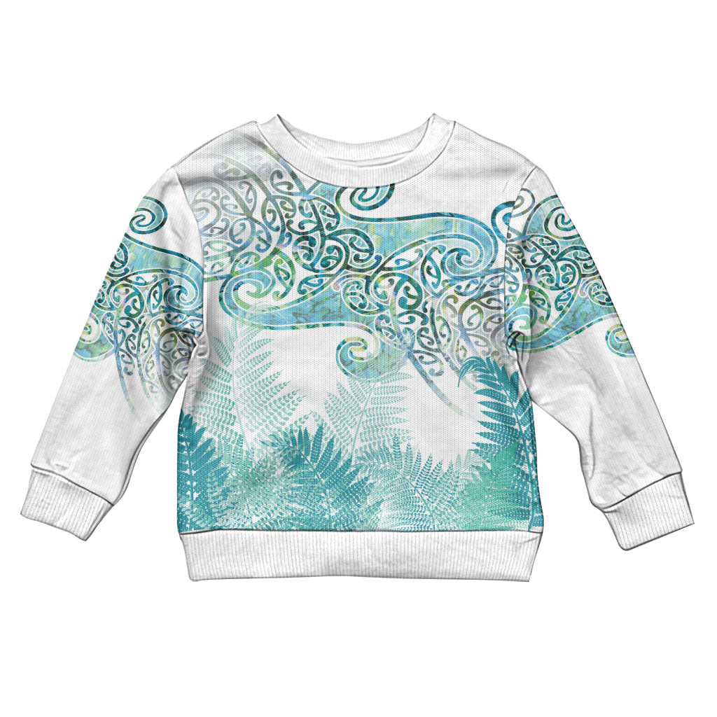 Aotearoa Maori Koru Curves Kid Ugly Christmas Sweater Mossy Paua Shell
