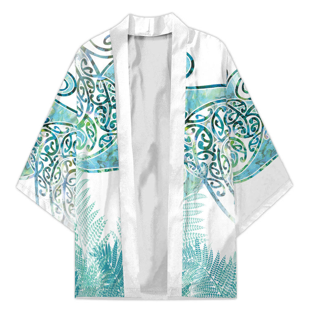 Aotearoa Maori Koru Curves Kimono Mossy Paua Shell LT7 Unisex Green - Polynesian Pride
