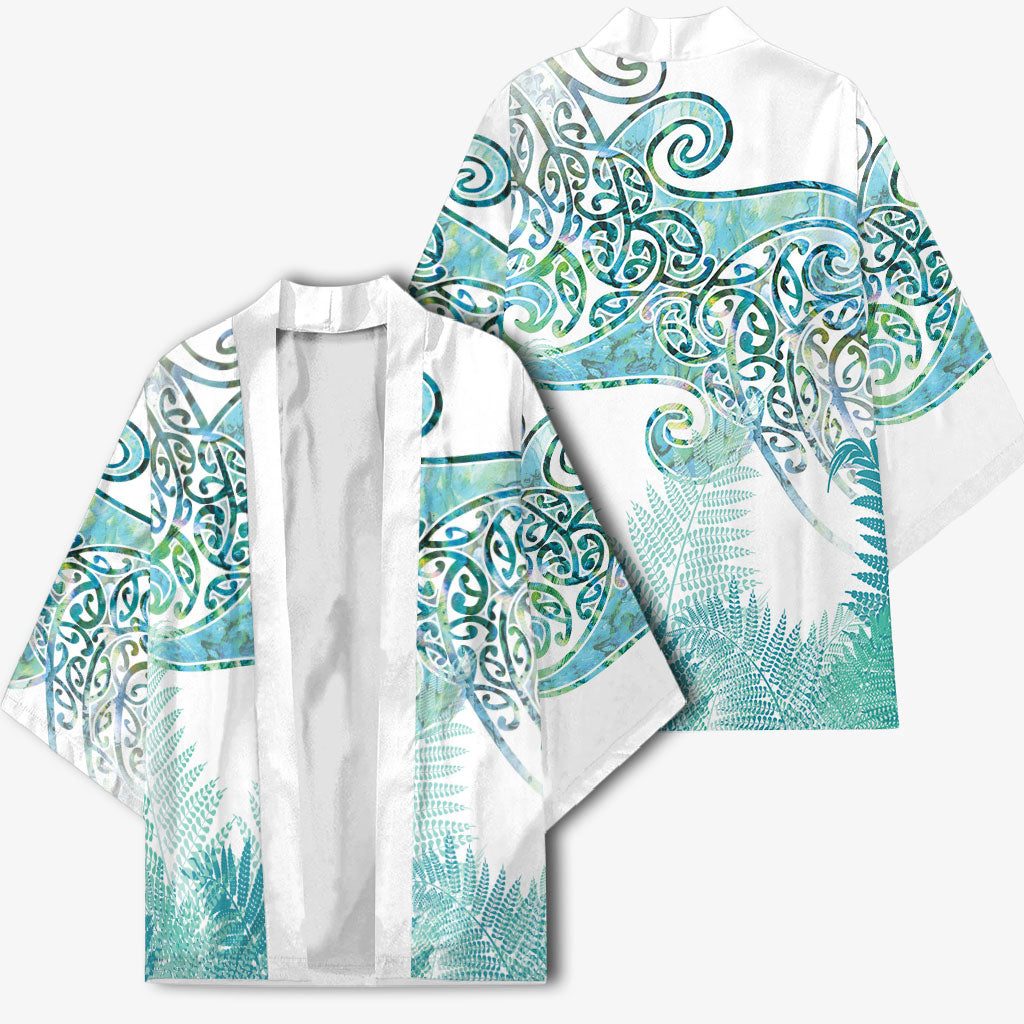 Aotearoa Maori Koru Curves Kimono Mossy Paua Shell LT7 - Polynesian Pride
