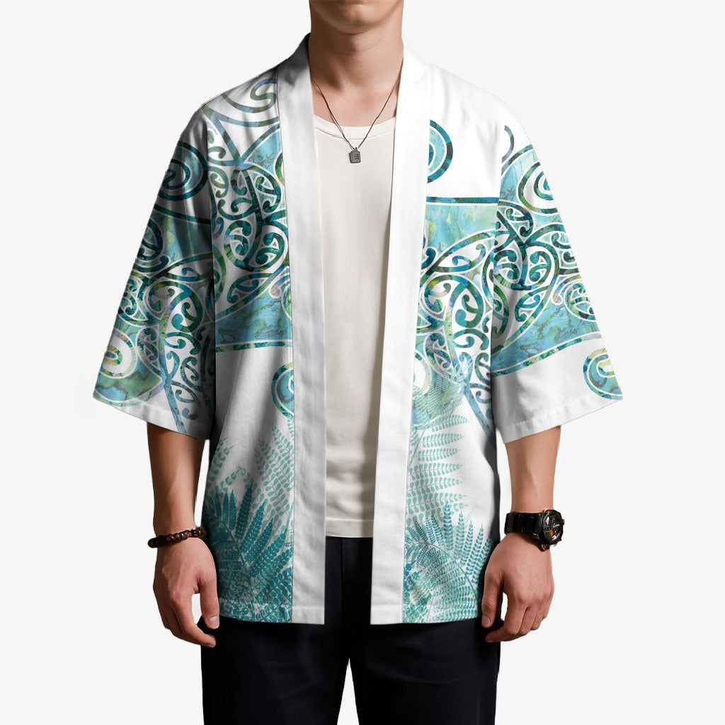 Aotearoa Maori Koru Curves Kimono Mossy Paua Shell LT7 - Polynesian Pride