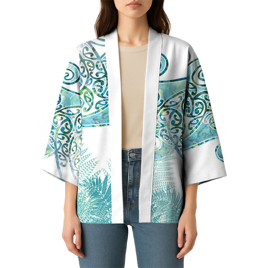Aotearoa Maori Koru Curves Kimono Mossy Paua Shell LT7 - Polynesian Pride