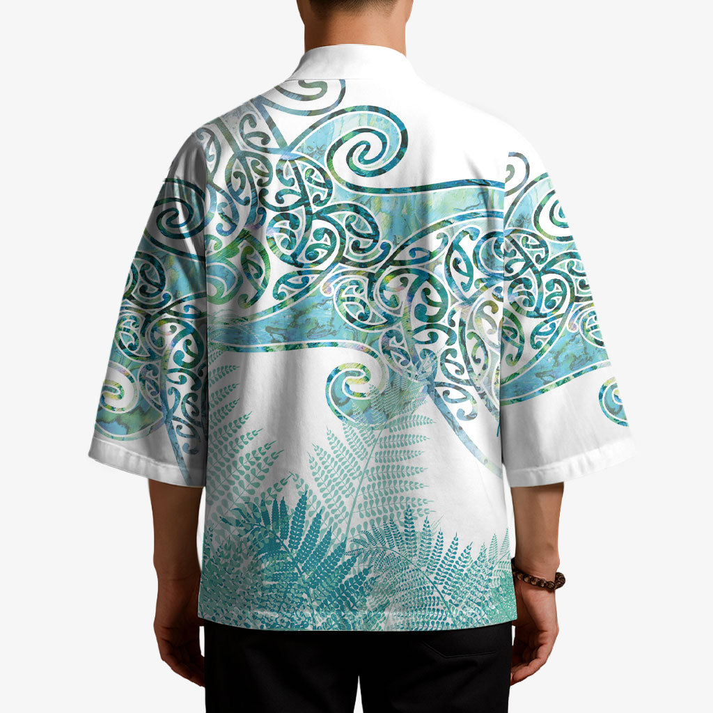 Aotearoa Maori Koru Curves Kimono Mossy Paua Shell LT7 - Polynesian Pride